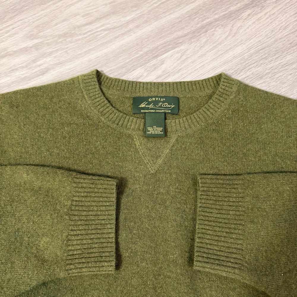 Orvis, Charles F. Orvis Signature Collection, 100% Cashmere, Olive Green | M XL